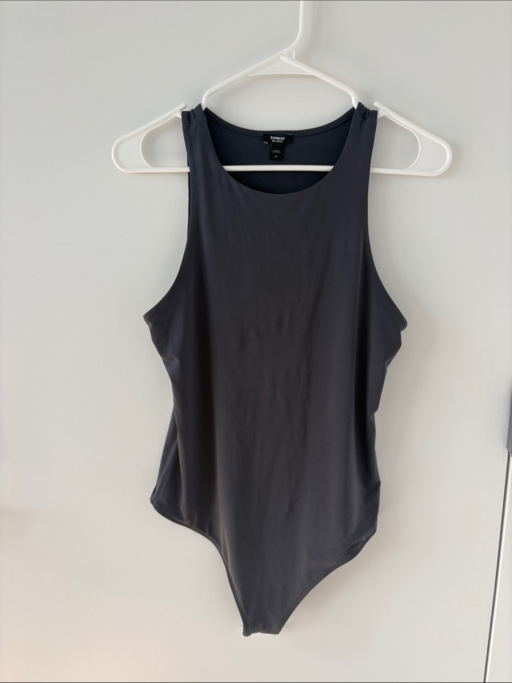 Express Grey High-Neck Sleeveless Bodysuit